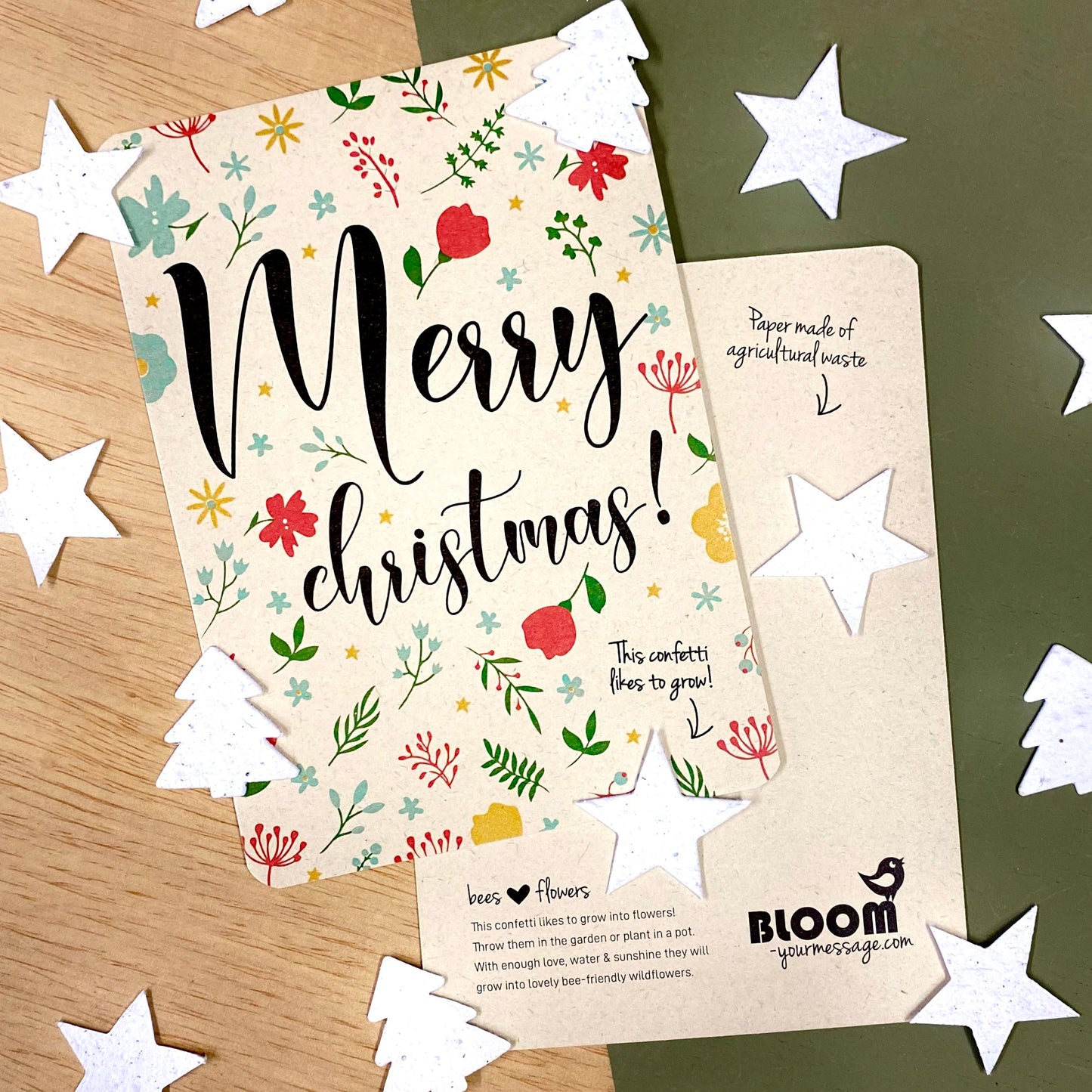 Wenskaart Flowers Confetti Merry Christmas Color