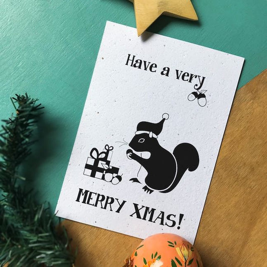 Wenskaart Flowers Squirrel Christmas