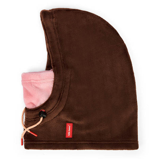 Chocoladebruine fleece balaclava voor kinderen van Hello Hossy.
