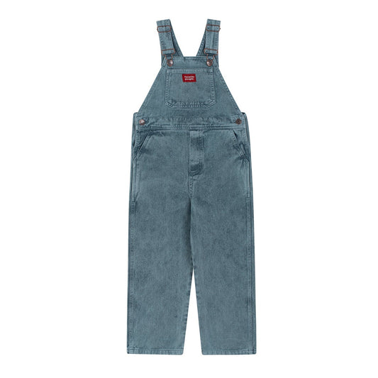 Blauw groene tuinbroek voor jongens met gewassen denim look van favorite people