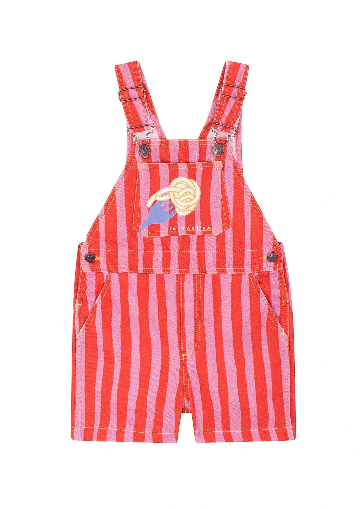Korte kinder tuinbroek met roze-rode strepen van Favorite People