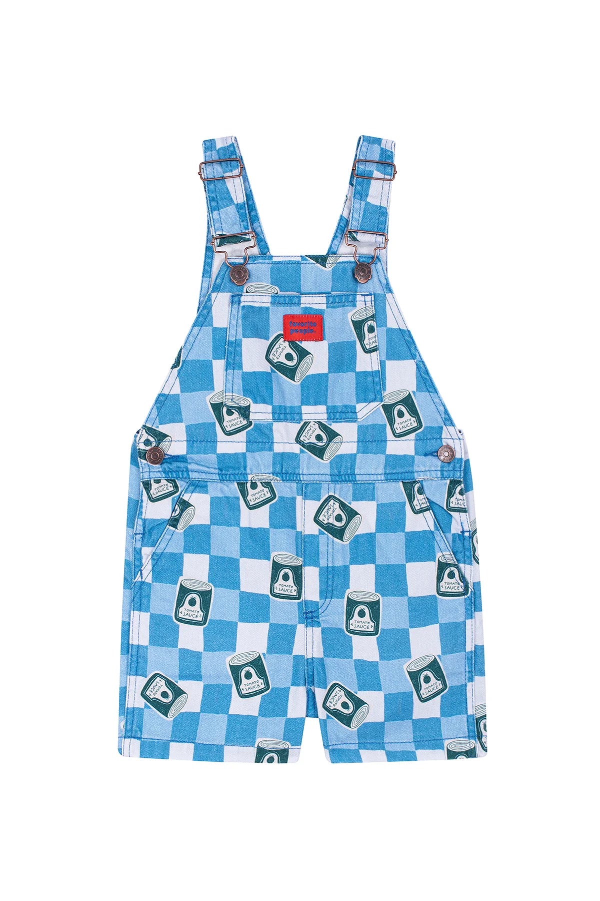 Korte kinder tuinbroek met blauw dambord patroon van Favorite People