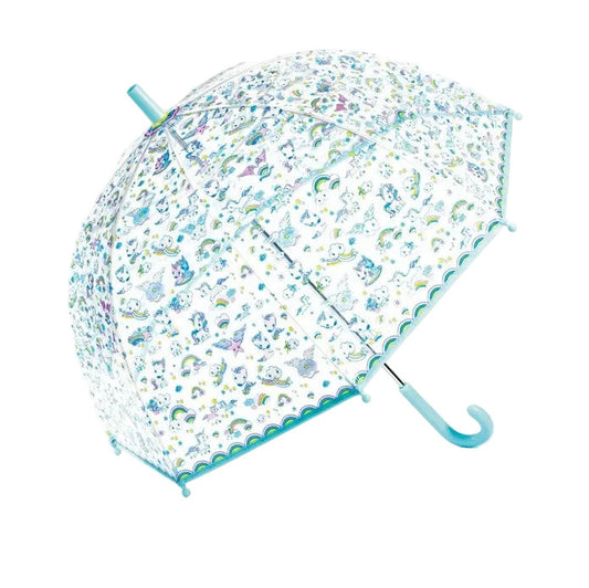 doorzichtige kinderparaplu met eenhoorn print van djeco