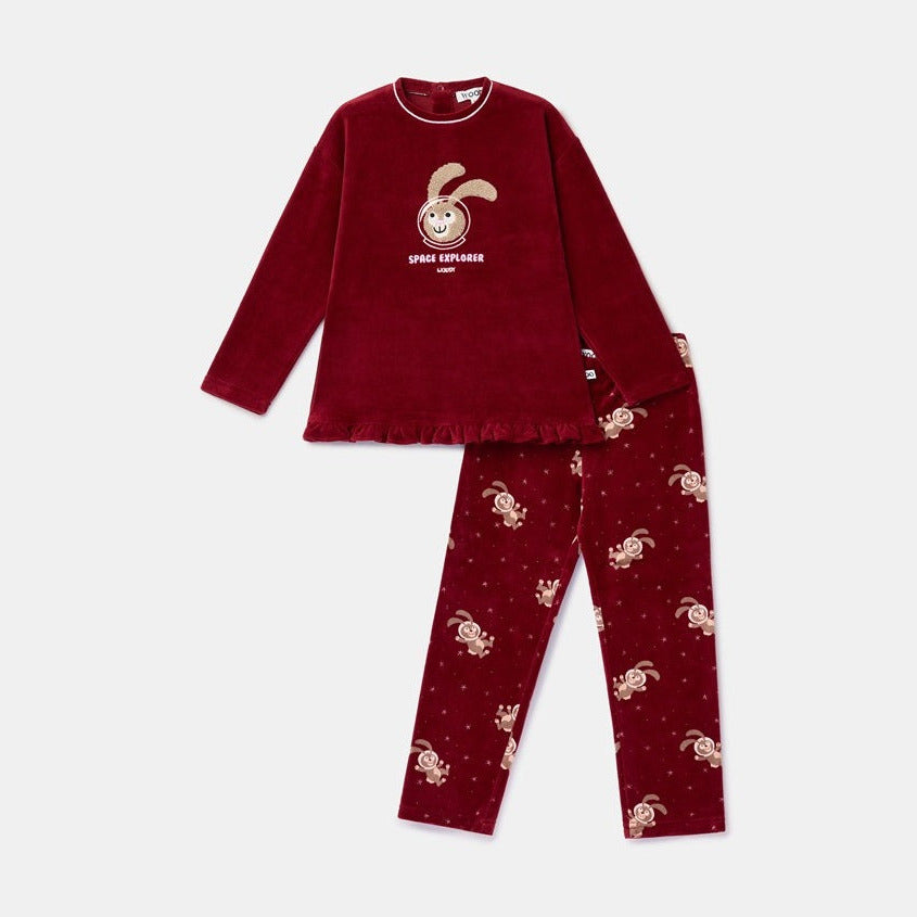 Woody Pyjama Rabbit Velours bordeaux