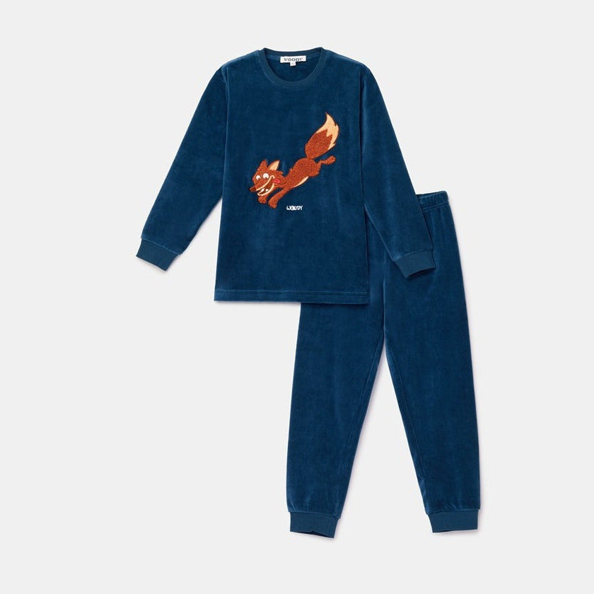 Donkerblauwe velours pyjama met vos