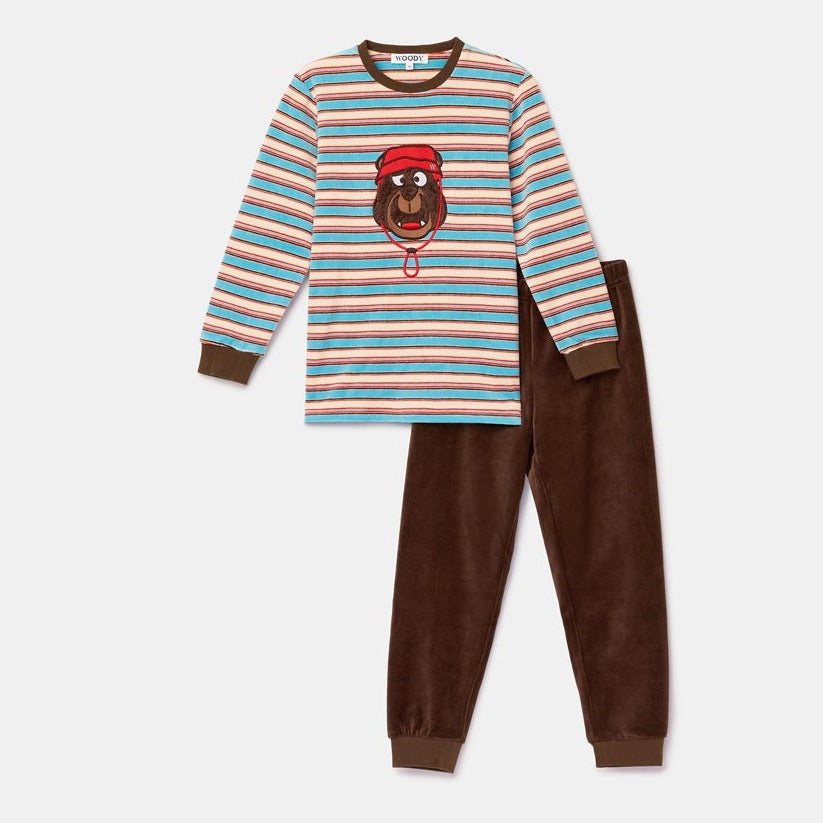 Woody Pyjama Bear Striped Velours