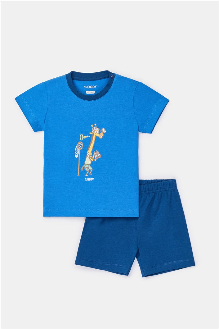 Blauwe pyjama set met giraf baby
