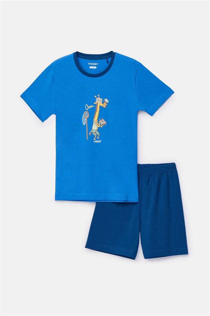 Blauwe pyjama set met giraf

