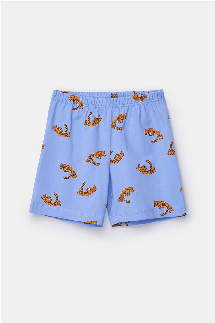 Lichtblauw shortje met tijgerprint
