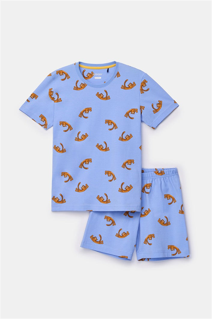 Lichtblauwe pyjama set met tijgers Woody
