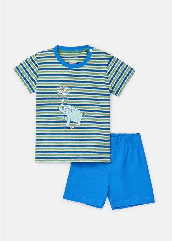 Blauw-groen gestreepte pyjama set baby