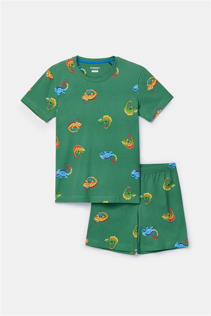 Groene pyjama set met kameleons Woody