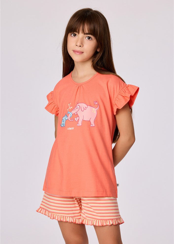 meisje draagt pyjama ss koraalrood olifant van woody