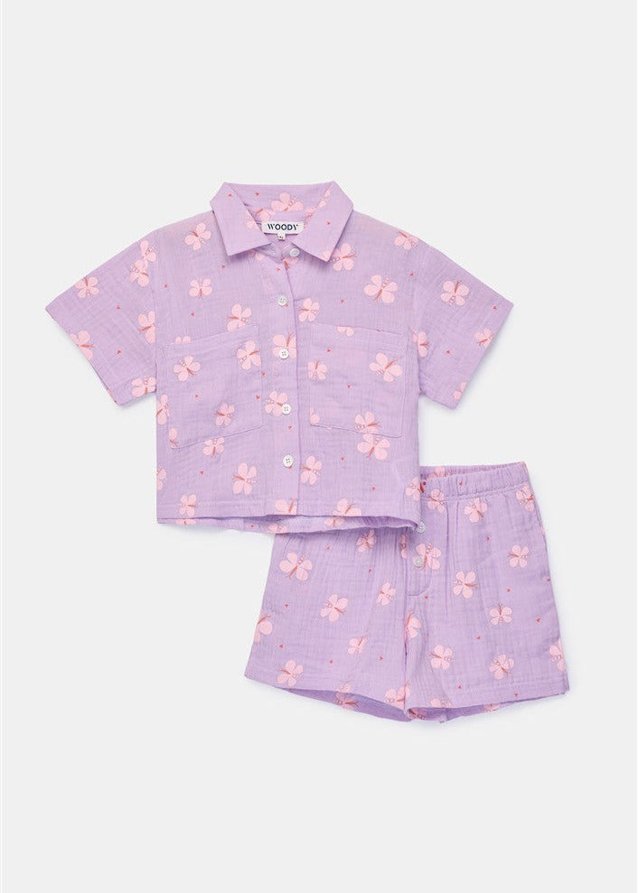 Pyjama woven lila vlinder print van woody