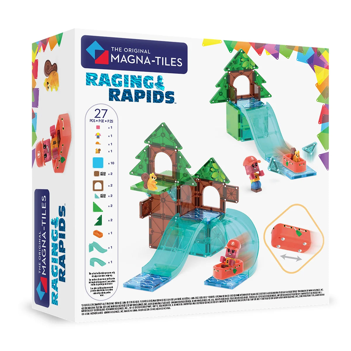 MAGNA-TILES Raging Rapids magnetische bouwset. achterzijde doos met inhoud