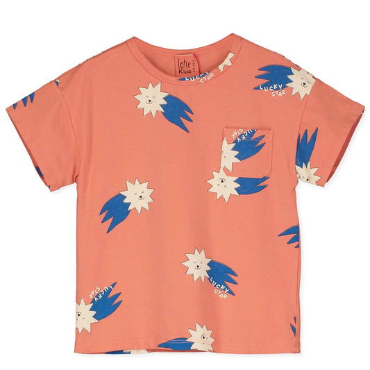 Oranje kinder t-shirt met all-over sterrenprint van Lötiekids