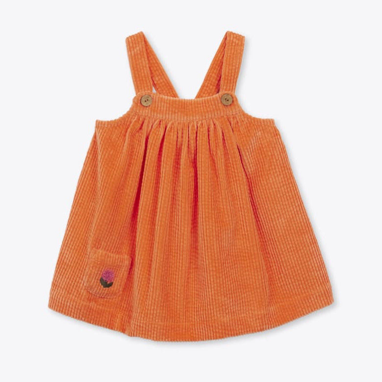 Oranje ribfluwelen overgooier voor baby met comfortabele pasvorm van arséne et les pipelettes