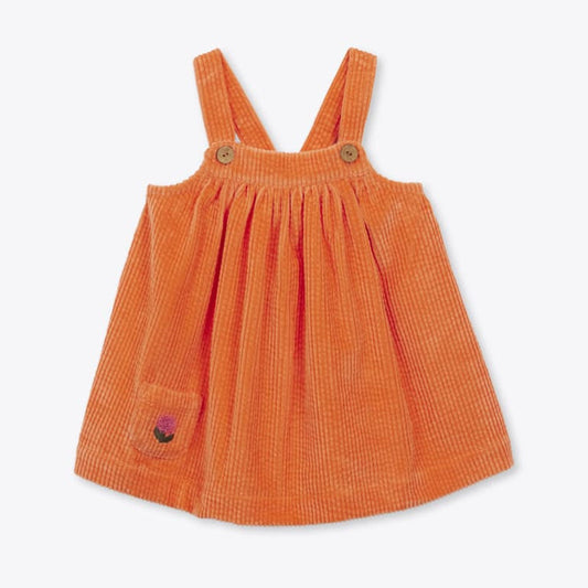 Oranje ribfluwelen overgooier voor baby met comfortabele pasvorm van arséne et les pipelettes
