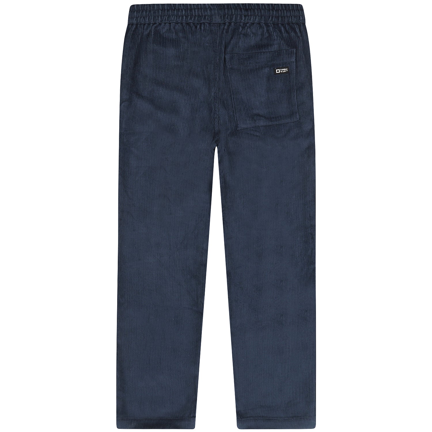 Achterzijde van de donkerblauwe straight fit corduroy broek voor jongens.