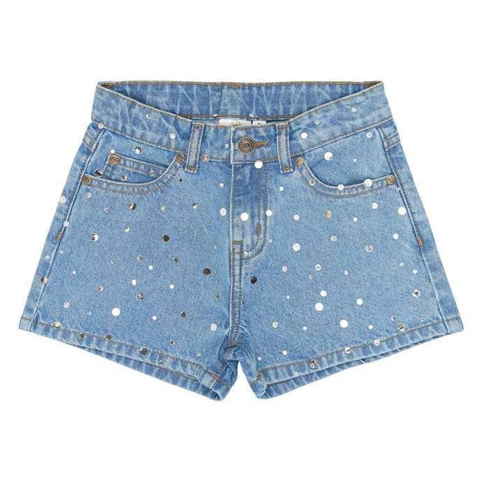 lichtblauwe kindershort met grote glitter van the new