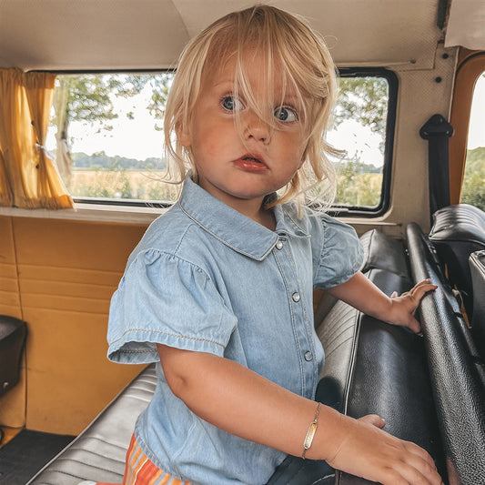 Ruffle Blouse Denim Faint Blue