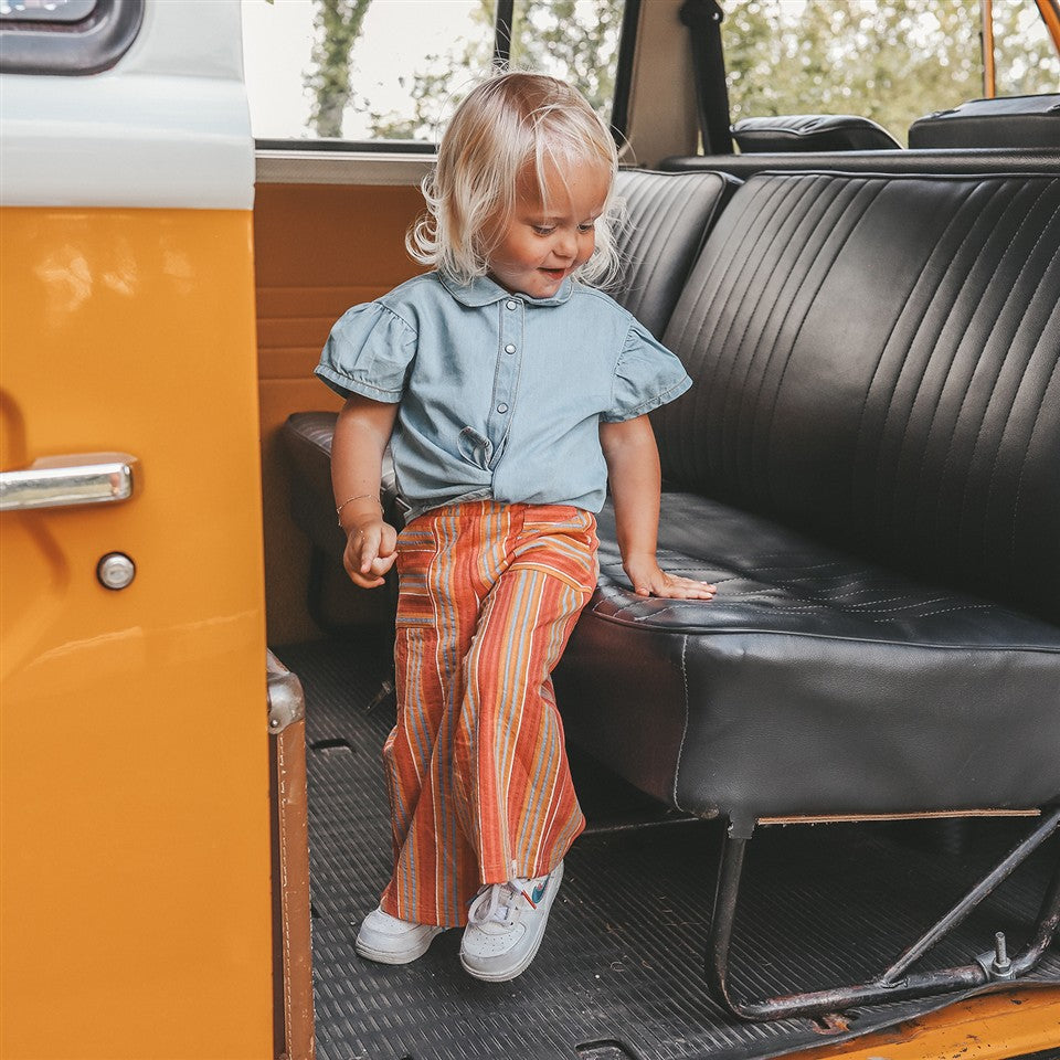 Ruffle Blouse Denim Faint Blue