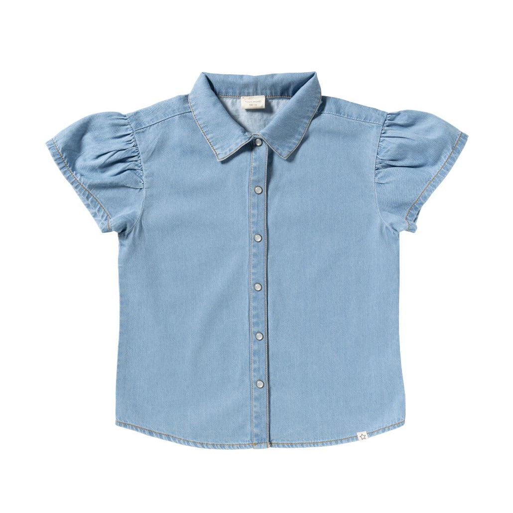 Ruffle Blouse Denim Faint Blue