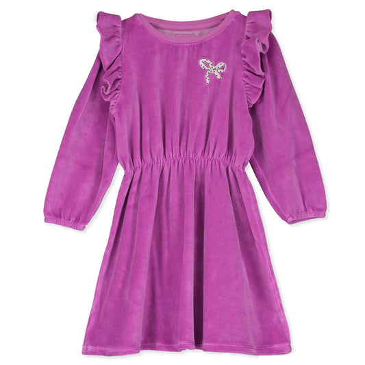 Jurk Ruffle Sleeve Velvet Bow Fucsia