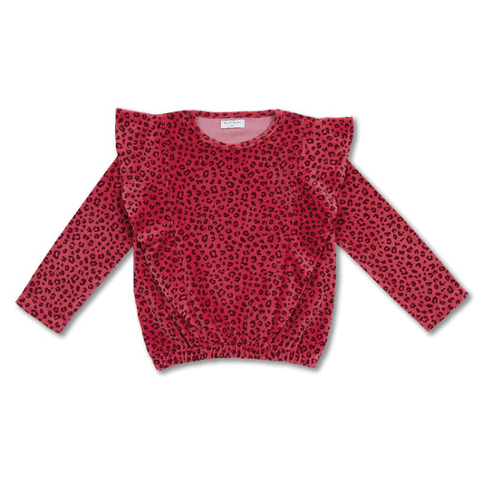Ruffle Sweater Velour Red Leopard