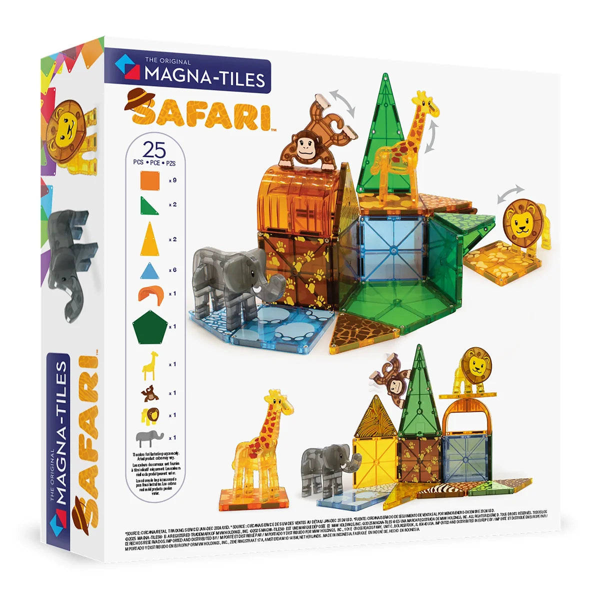 MAGNA-TILES Safari Animals met giraffe, aap, leeuw en olifant.