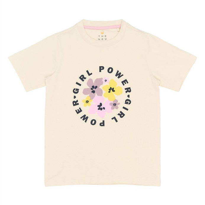 Wit kinder t-shirt met bloemen en Girl Power opdruk van The New