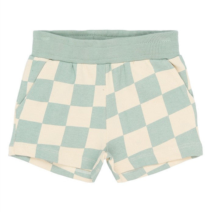 short voor kinderen met lichtblauw en wit dambordpatroon van the new