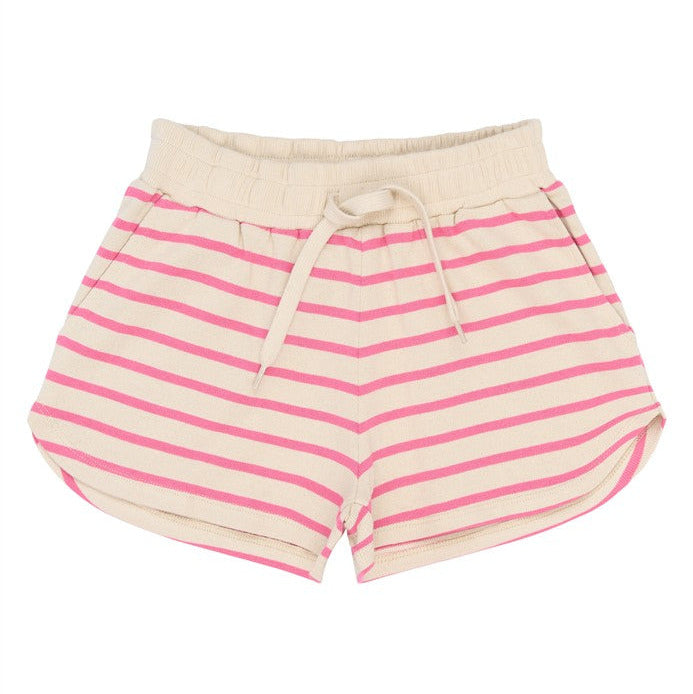 ecru kindershort met roze strepen van the new