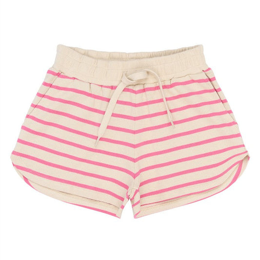 ecru kindershort met roze strepen van the new