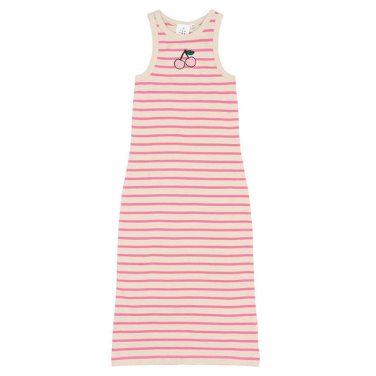 nauw aansluitende maxi jurk in ecru met roze streep voor kinderen van the new
