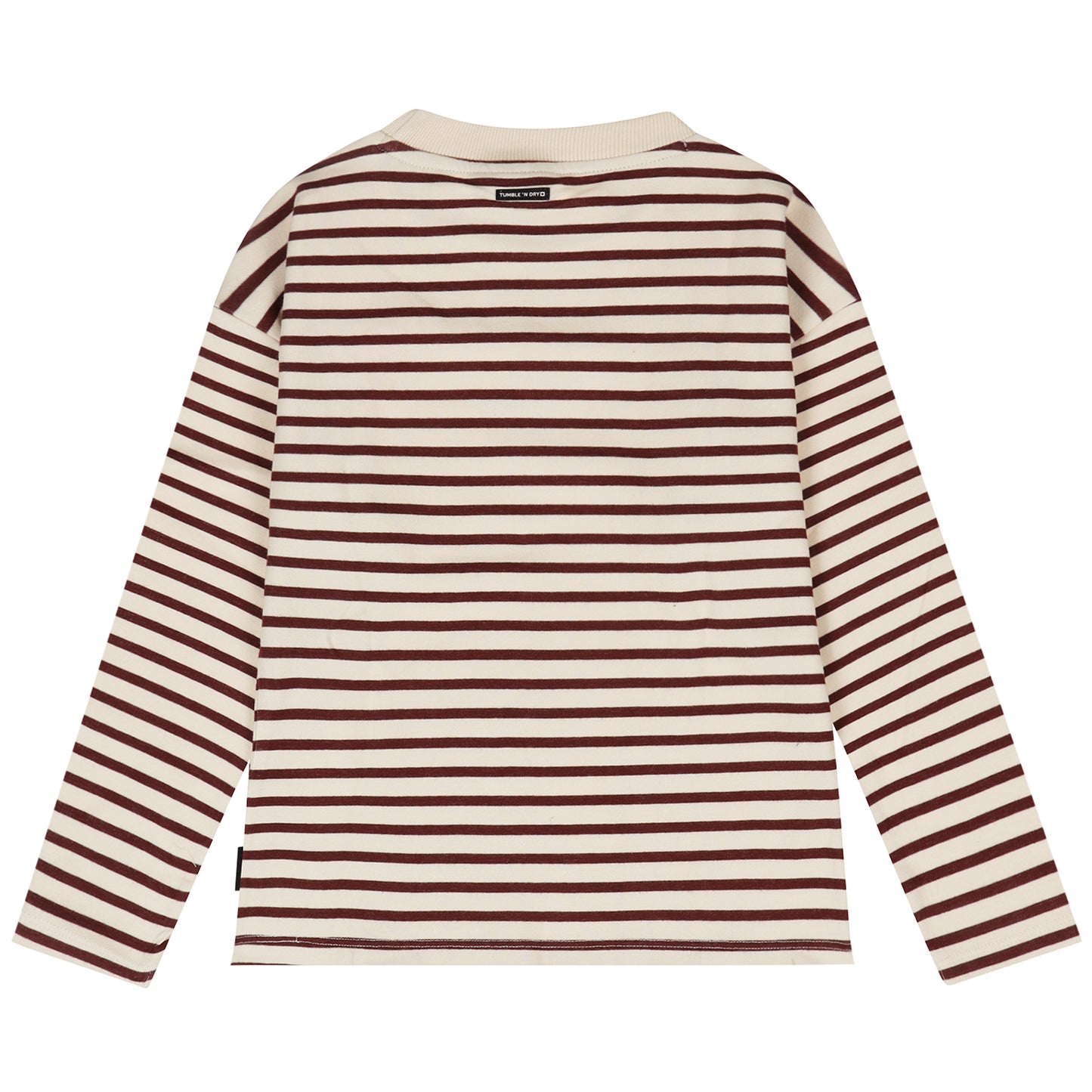 Achterzijde van het bruine gestreepte longsleeve shirt voor jongens.
