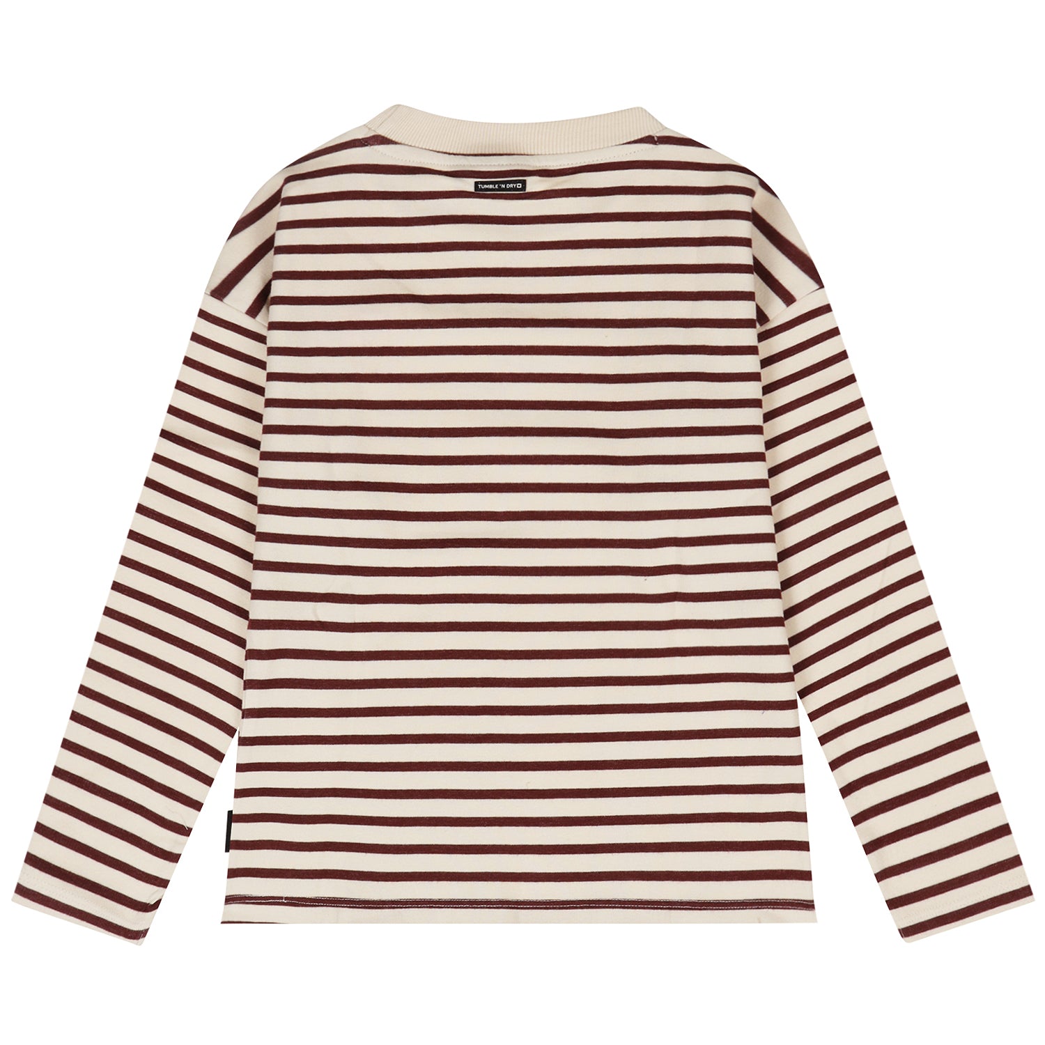 Achterzijde van het bruine gestreepte longsleeve shirt voor jongens.