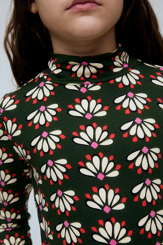detail shirt geometric in groen met retro motief 