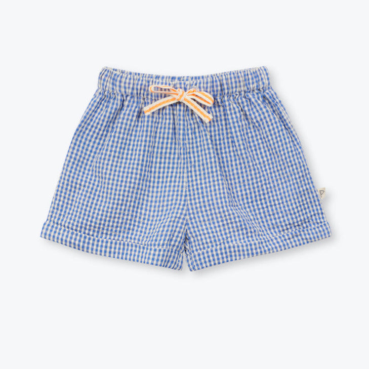 Blauw-wit geruite retro kindershort van Arséne & les Pipelettes