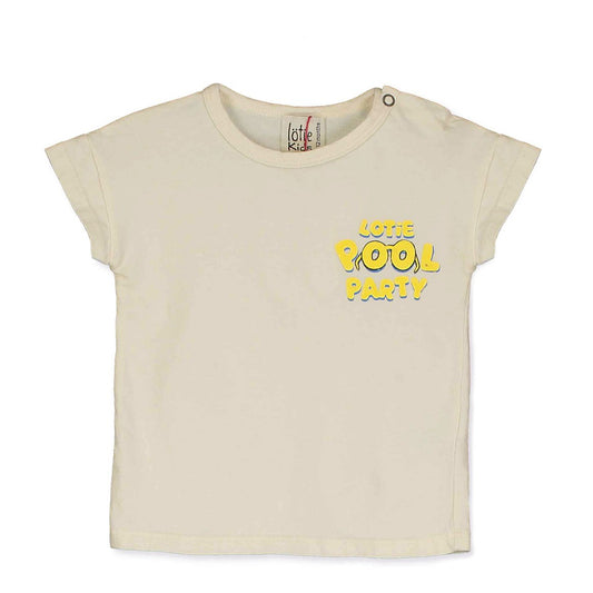 Ecru baby t-shirt met Pool Party opdruk van Lötiekids