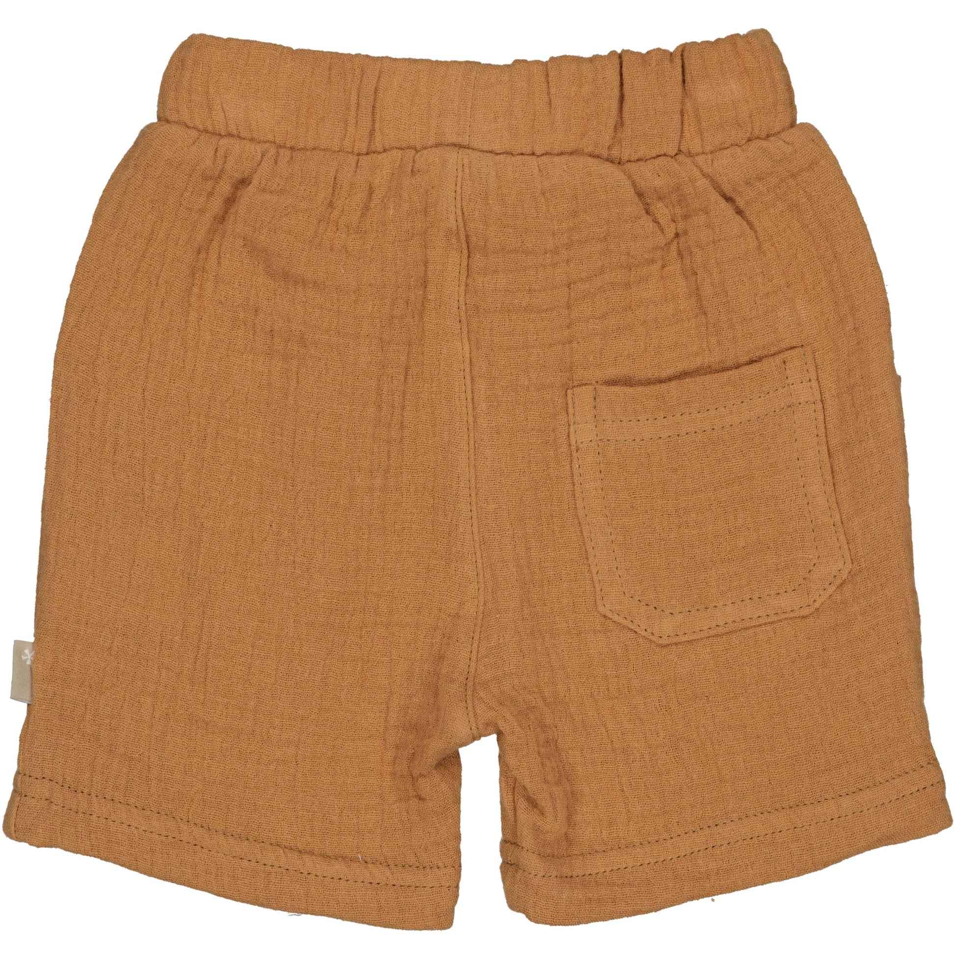 Achterkant bruine babyshort in tertrastof met zakjes van BESS