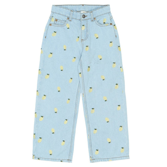 lichtblauwe kinder jeans met geborduurde citroenen van the new