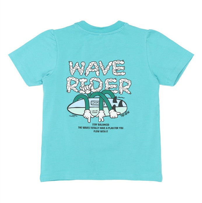 Turquoise kinder t-shirt met Wave Rider opdruk van The New