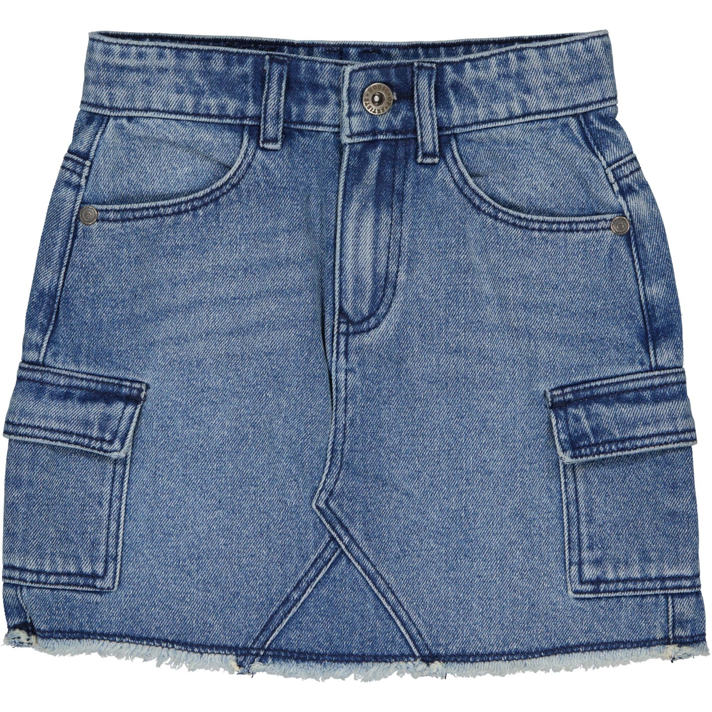 voorzijde korte denim rok voor kinderen met zakjes van house of artists