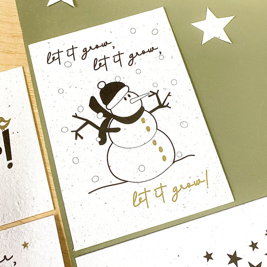 Wenskaart Flowers Snowman Gold
