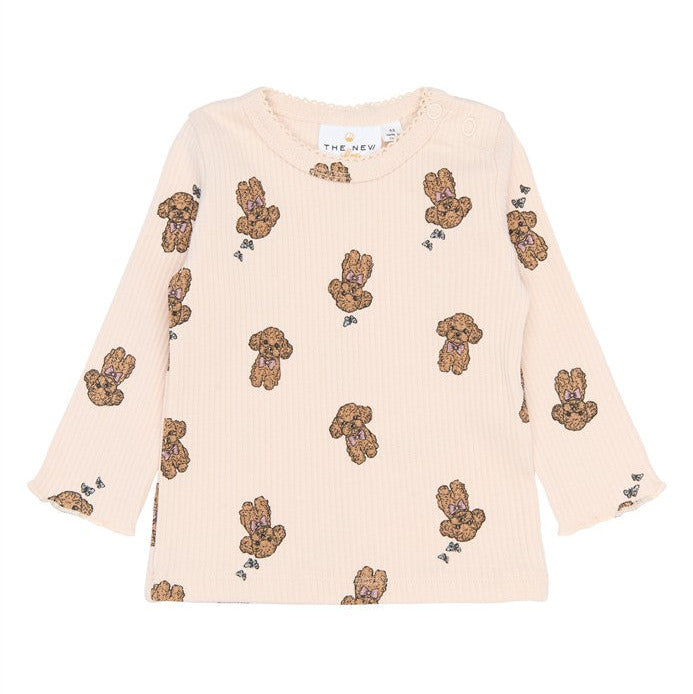 Lichtroze longsleeve kindershirt met all-over poedels print van The New