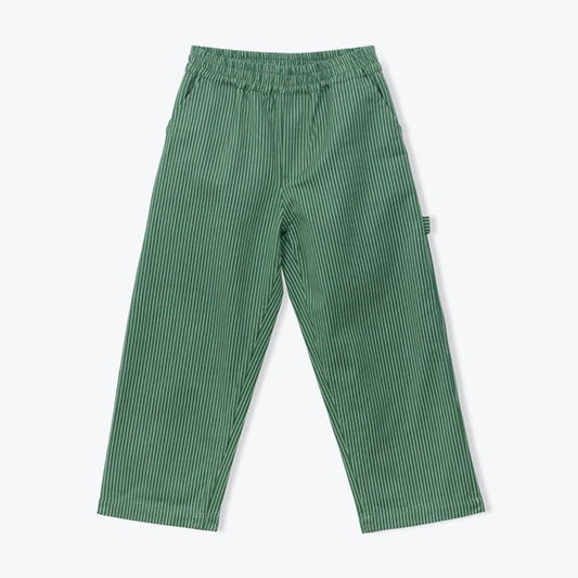 Groene broek voor baby’s en kids met verticale strepen.
