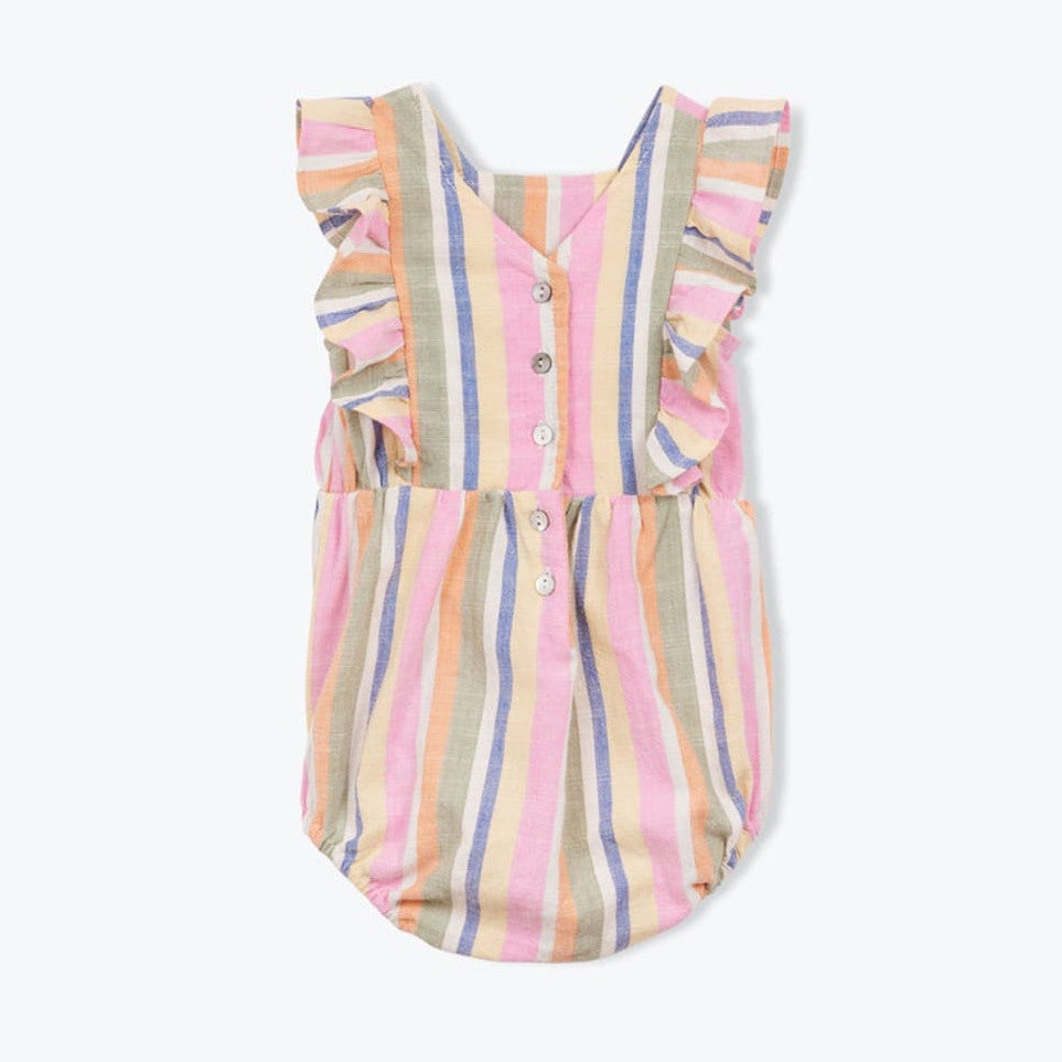 Achterkant gestreepte baby romper met ruffles van Arséne & les Pipelettes