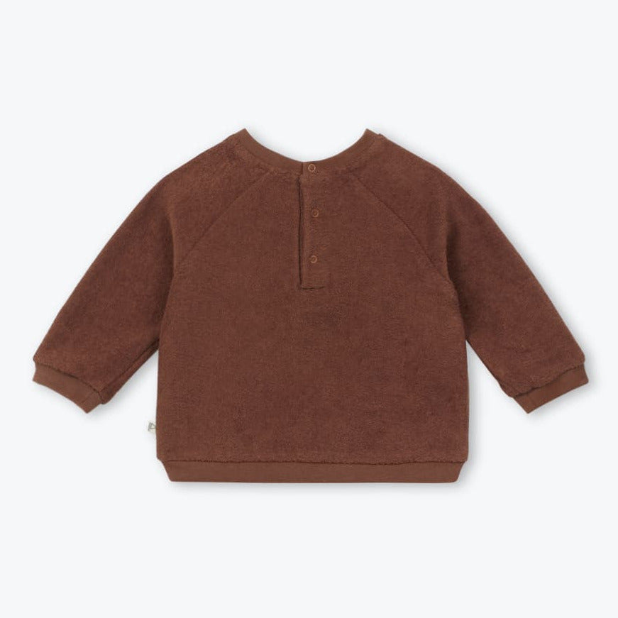 Bruine badstof baby sweater achterzijde