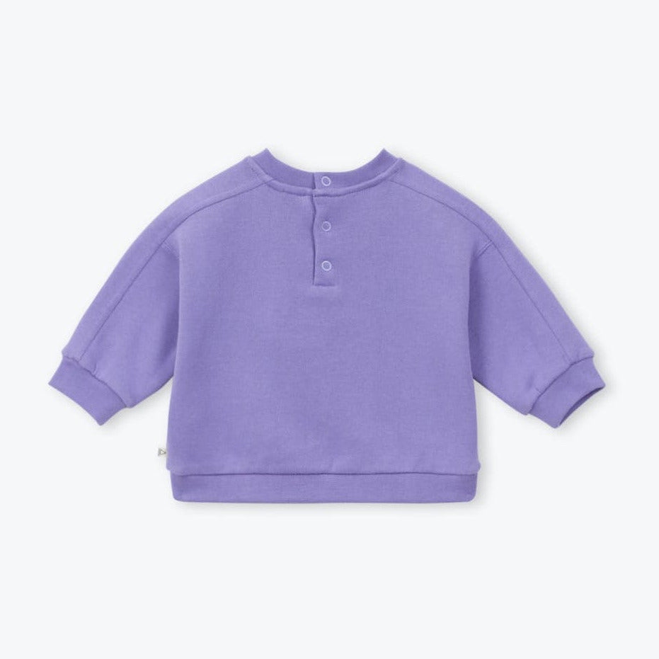 paarse sweater voor baby achterzijde met drukknopen